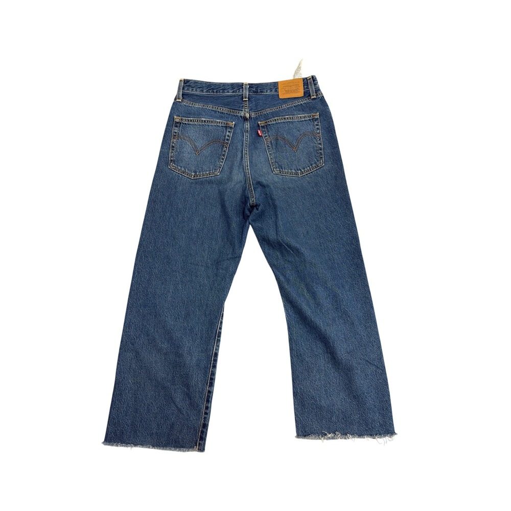Levis Ribcage Straight Ankle Jeans W30 L27 Medium Wash Raw Hem Button Fly